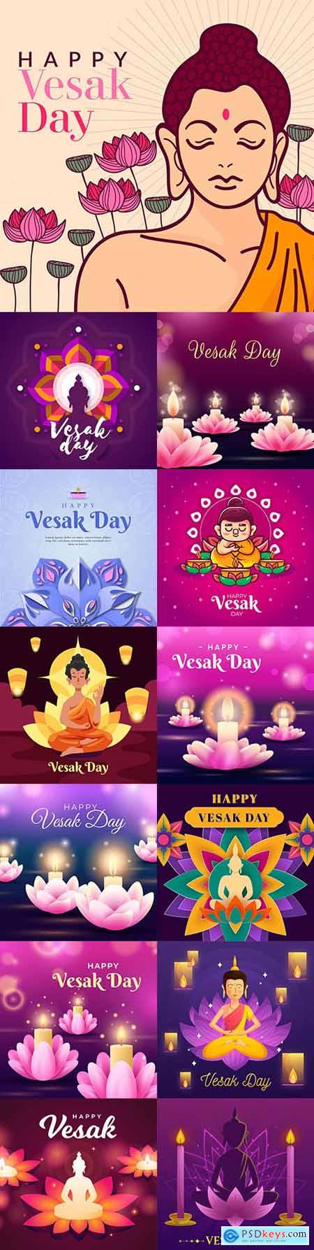 Vesak day festive illustration with flowers and candles