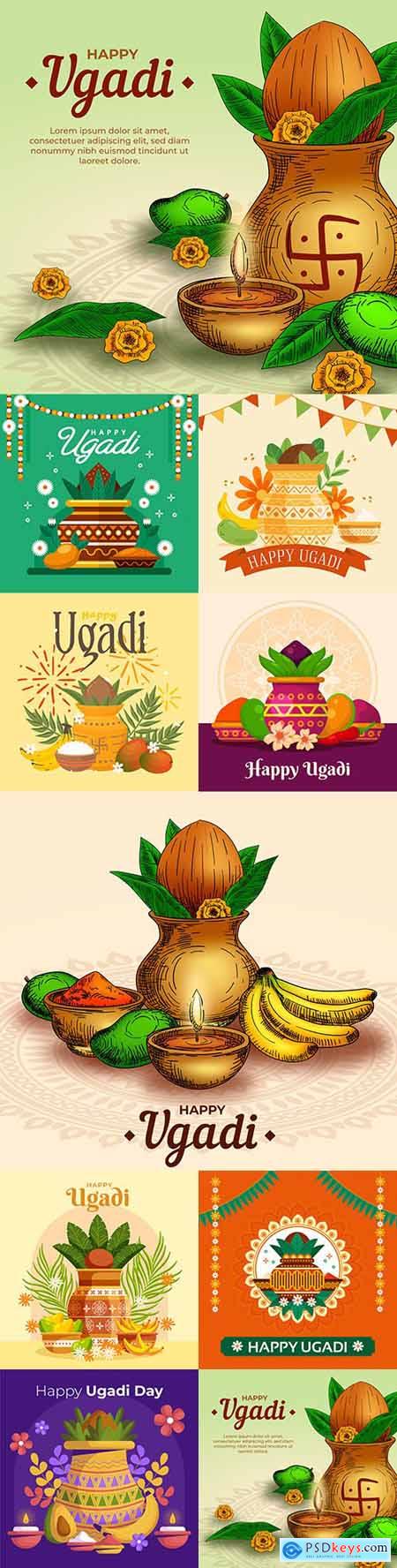 Happy Ugadi decorative illustration flat design