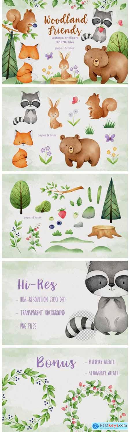 Watercolor Woodland Animals Clipart Set 8918666