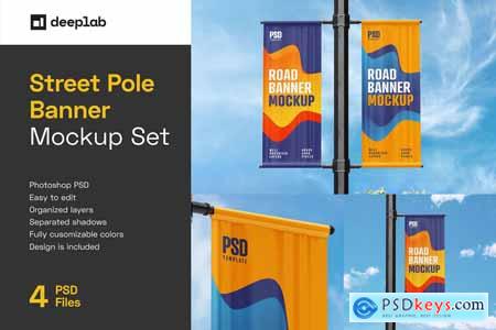 Street Pole Banner Mockup Set 5920829