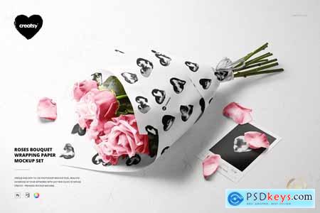 Roses Bouquet Wrapping Paper Mockup 5884381