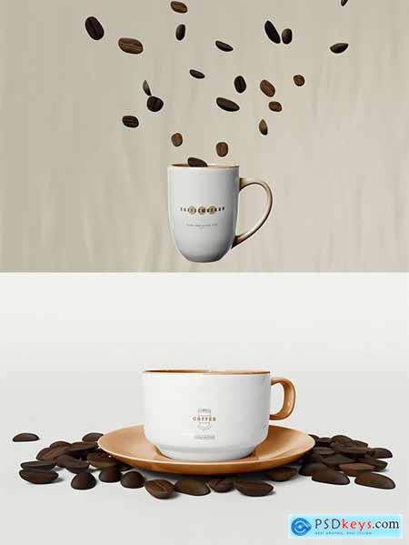 Coffee Mug Mockup with Coffee Beans