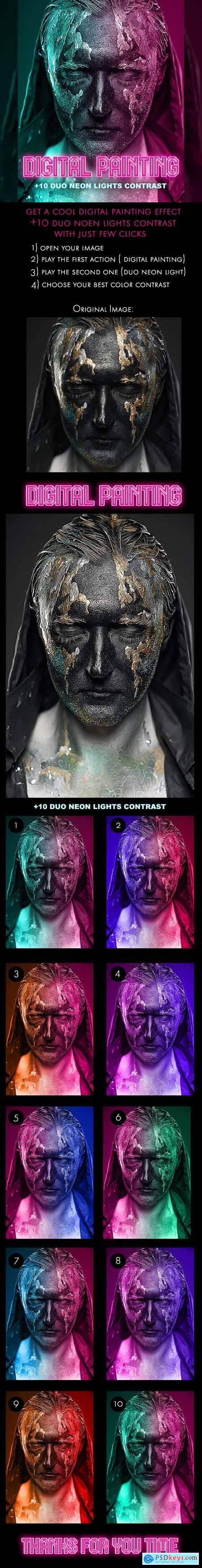 Digital Painting + 10 Duo Neon Light Contrast - Photoshop Action 30220055