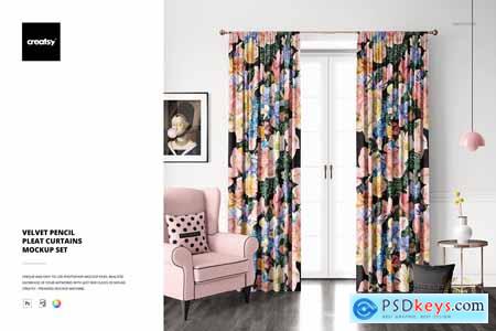 Velvet Pencil Pleat Curtains Mockup 5916910