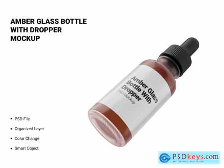 Amber glass bottle with dropper mockup