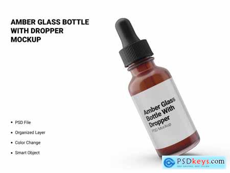 Amber glass bottle with dropper mockup