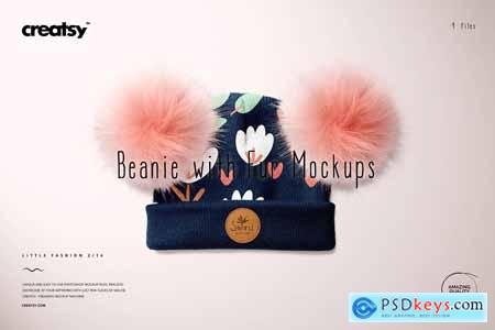 Beanie with Fur Pompons Mockup Set 5938906