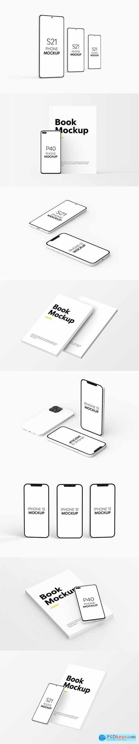 Book and S21 Phone, Iphone 12 Mockups
