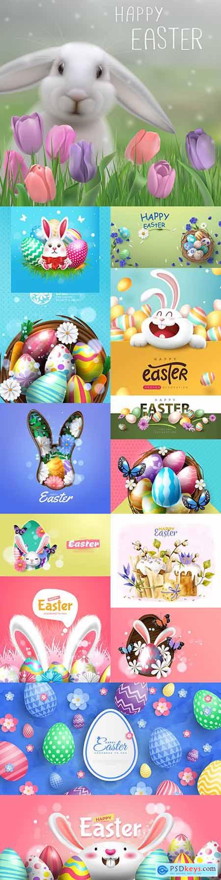 Happy Easter background and design banner with colorful eggs 2