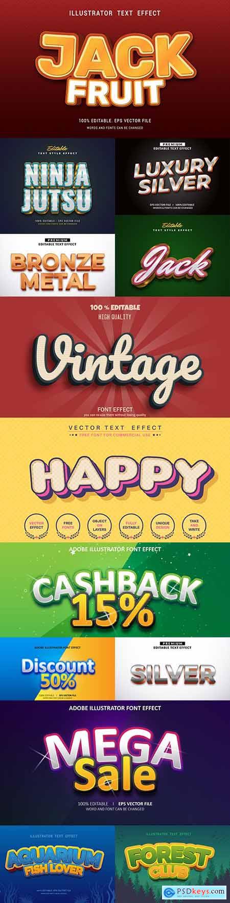 Editable font and 3d effect text design collection illustration 47