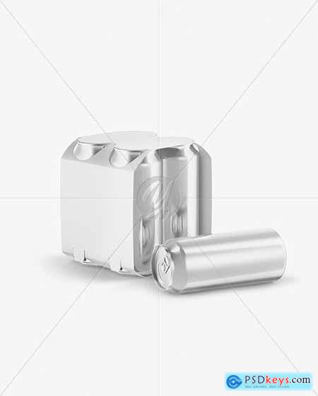 Carton Carrier W- 4 Glossy Metallic Cans Mockup 77176