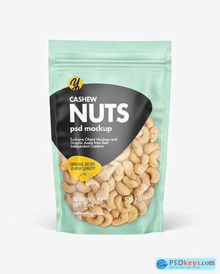 Frosted Plastic Pouch w- Cashew Nuts Mockup 78999