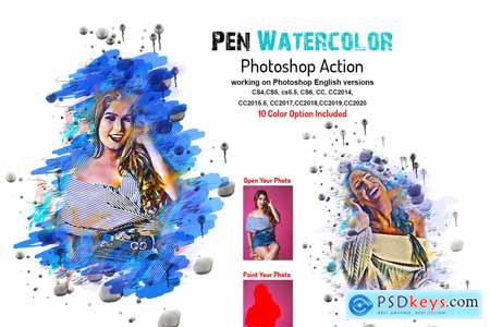 Pen Watercolor Photoshop Action 5877779