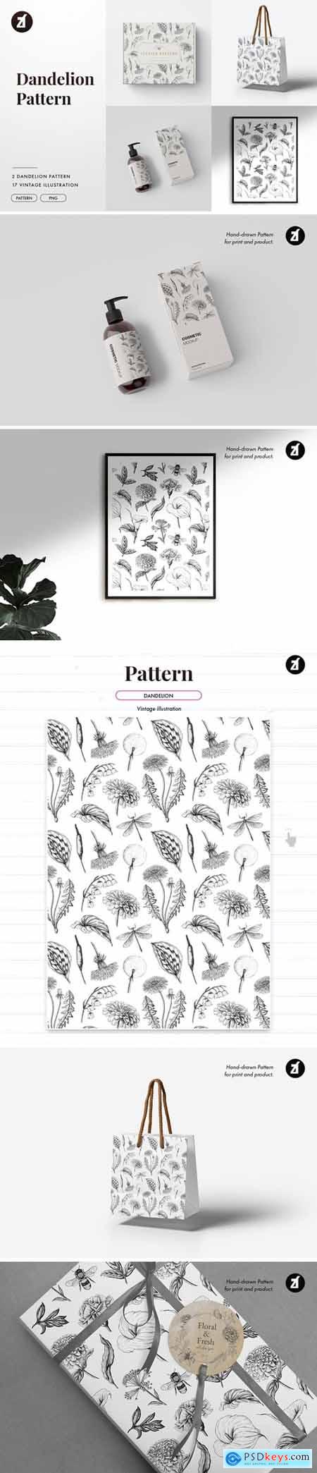 Dandelion vintage illustration and pattern