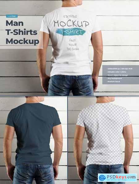 Mockup tshirt on the body of an athletic man on the wooden wall