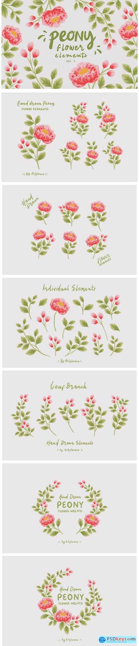 Natural Peony Flower Clipart Element Set 11615658