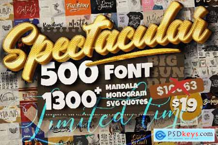 Spectacular Collection Big Bundle- 500 Premium Fonts + 1309 Premium Graphics
