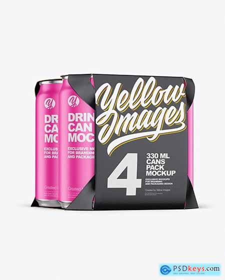 Carton Pack W- 4 Matte Cans Mockup 82765