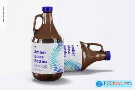 Amber glass bottle with handle jar mockup