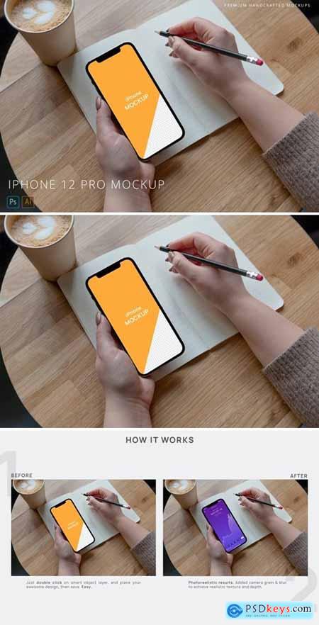 iPhone 12 Pro Mockup Business Wooden Background
