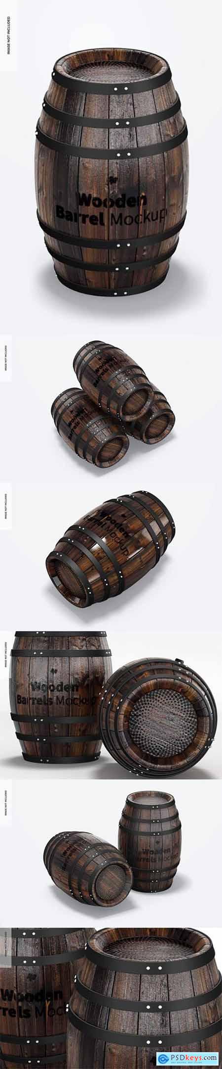 Wooden barrels mockup