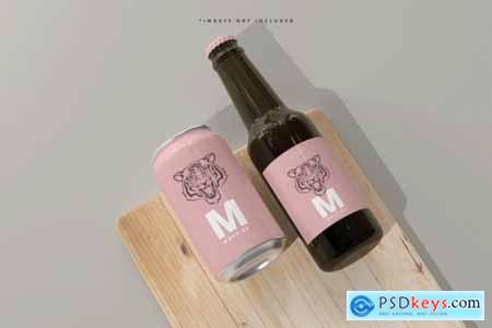 330ml medium size soda or beer can and bottle mockup