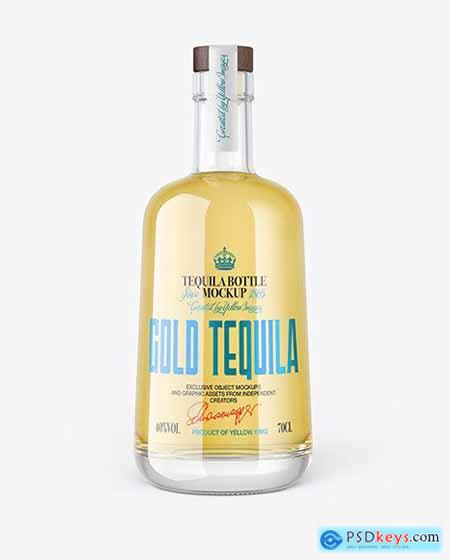 Gold Tequila Bottle with Wooden Cap Mockup 82695