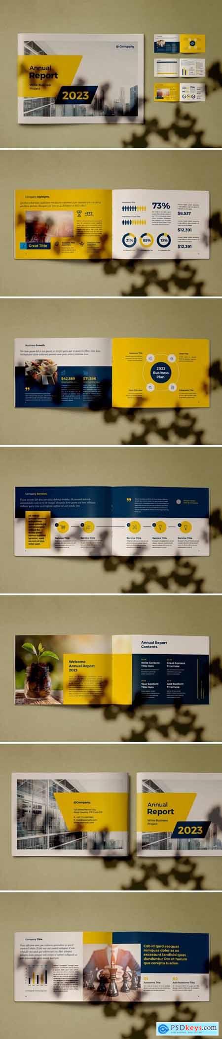 Annual Report Layout with Yellow Accents