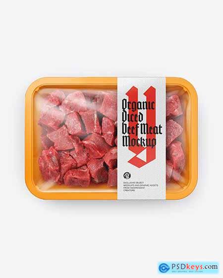 Plastic Tray With Diced Beef Mockup 83396