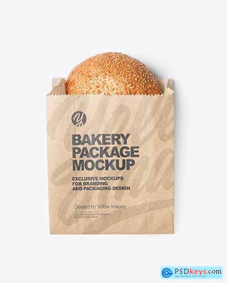Kraft Paper Bag with Burger Bun Mockup 83429