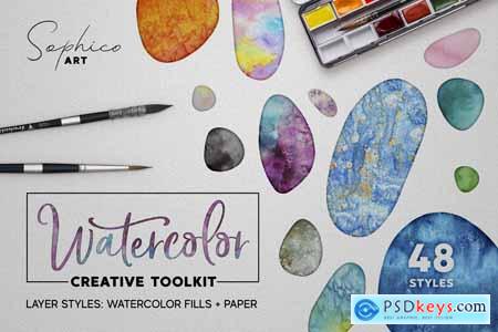 Watercolor Layer Effects, Paper Texture For Adobe Photoshop Kit 32008606