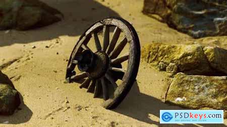 Old Wooden Cart Wheel at Sand Beach 32338873