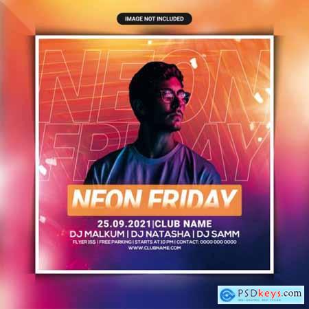 Neon friday club party flyer