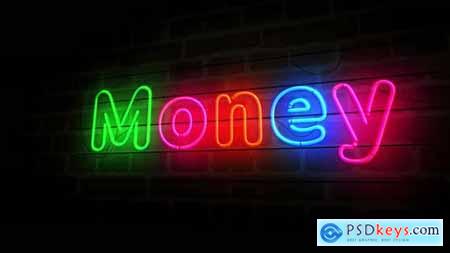 Money neon on brick wall 3d 32567116