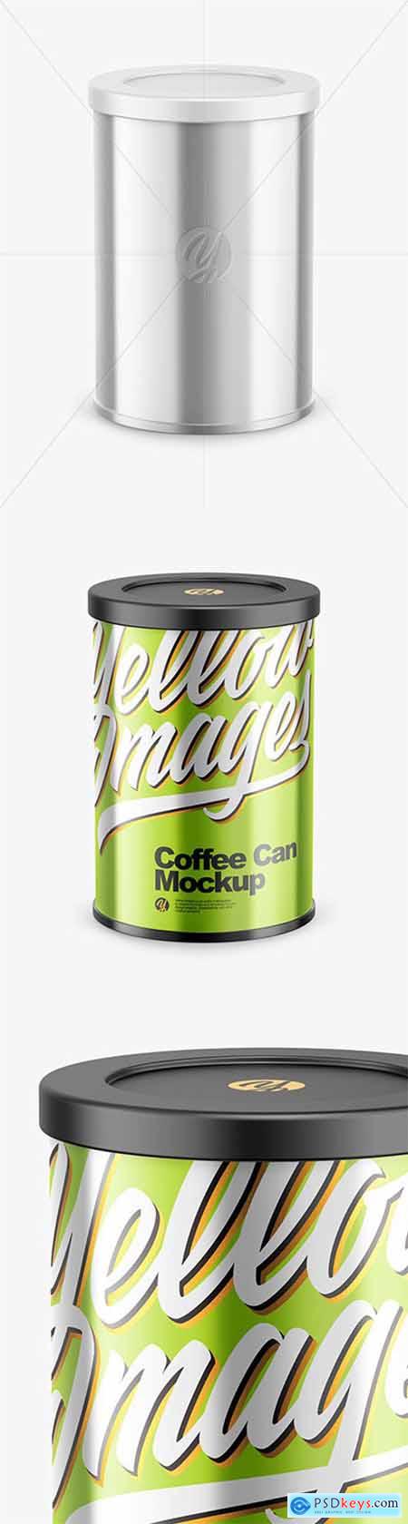 Coffee Tin Can with Glossy Metallic Finish Mockup 80612