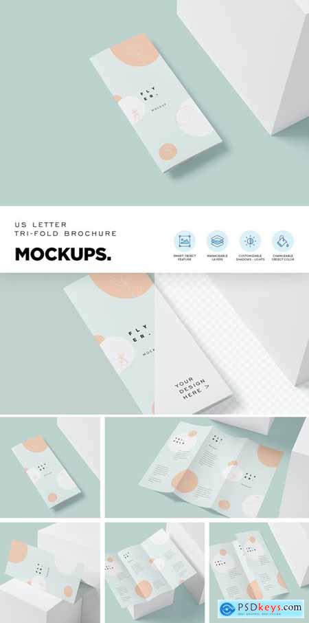 US Letter Trifold Brochure Mockups