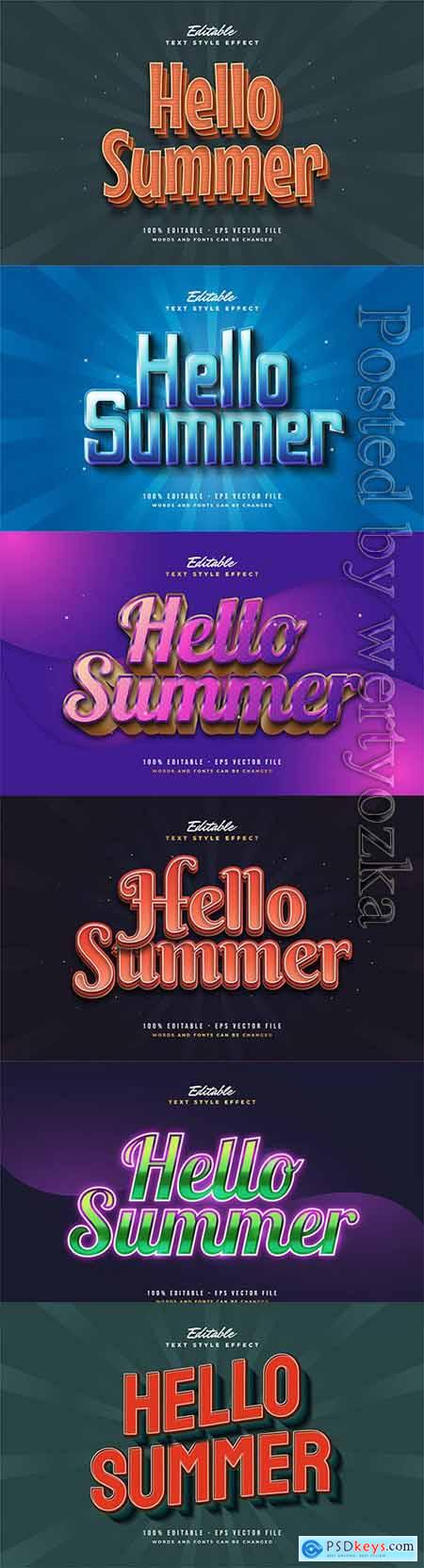 Hello summer 3d editable text style effect in vector vol 11