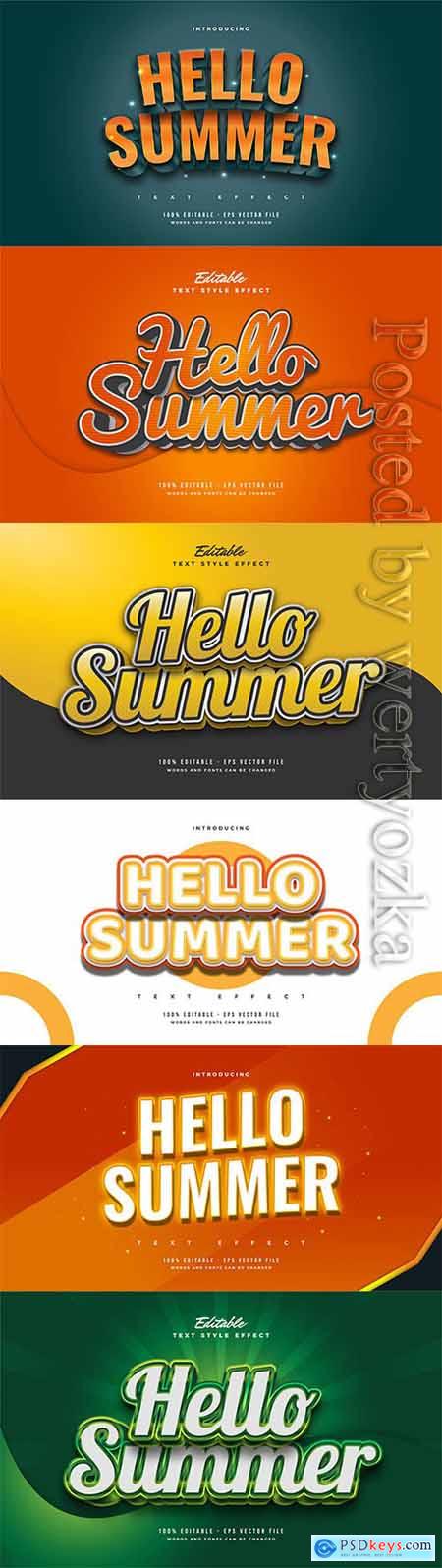 Hello summer 3d editable text style effect in vector vol 9