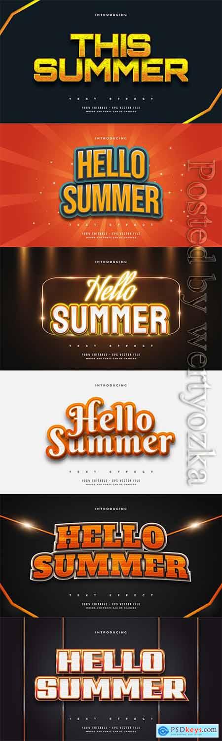 Hello summer 3d editable text style effect in vector vol 7