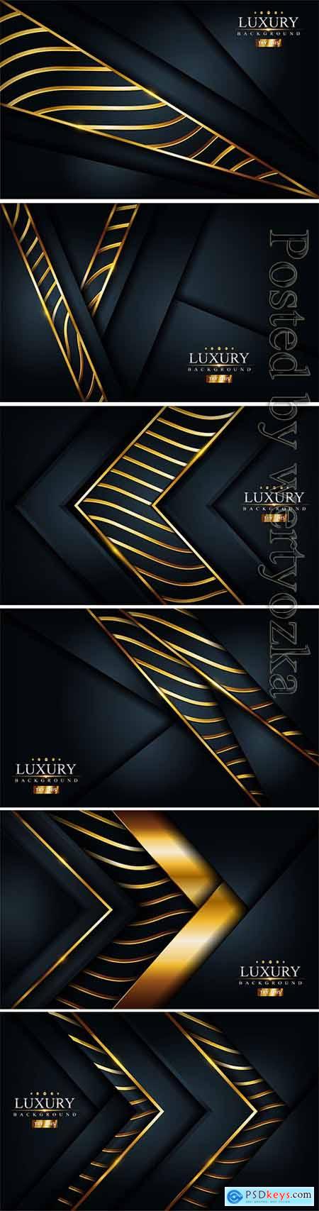 Luxury dark vector black background with golden lines composition