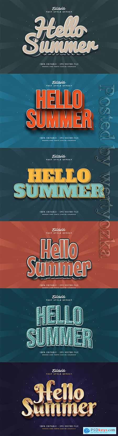 Hello summer 3d editable text style effect in vector vol 10