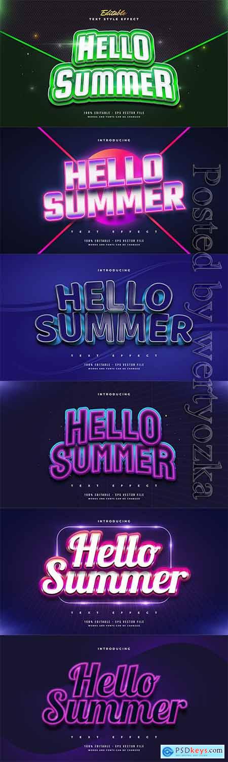 Hello summer 3d editable text style effect in vector vol 3