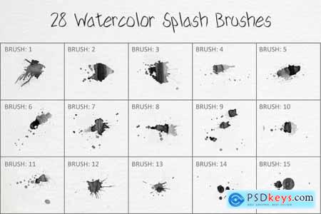 28 Watercolor Splash Photoshop Brushes 6258130