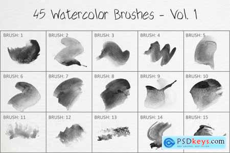 45 Watercolor Brushes - Vol 1