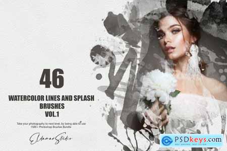 46 Watercolor Lines and Splash Brushes - Vol 1
