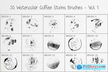 30 Watercolor Coffee Stains Brushes - Vol 1 6258134