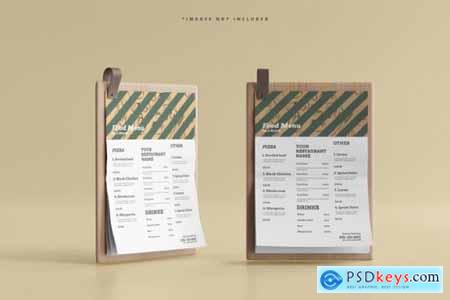 A4 size food menu on a wooden board mockup