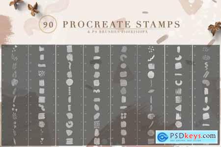 90 Procreate Stamps & Photoshop Brushes
