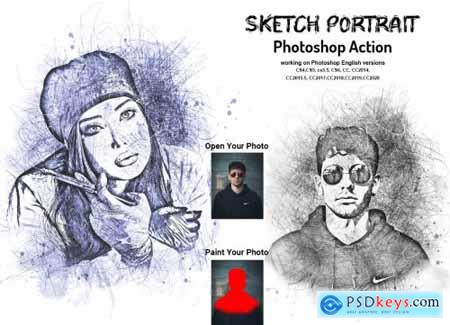 Sketch Portrait Photoshop Action V-2 6249832