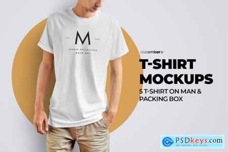 5 Mockups T-Shirts & 2 Packing Boxes 6217613